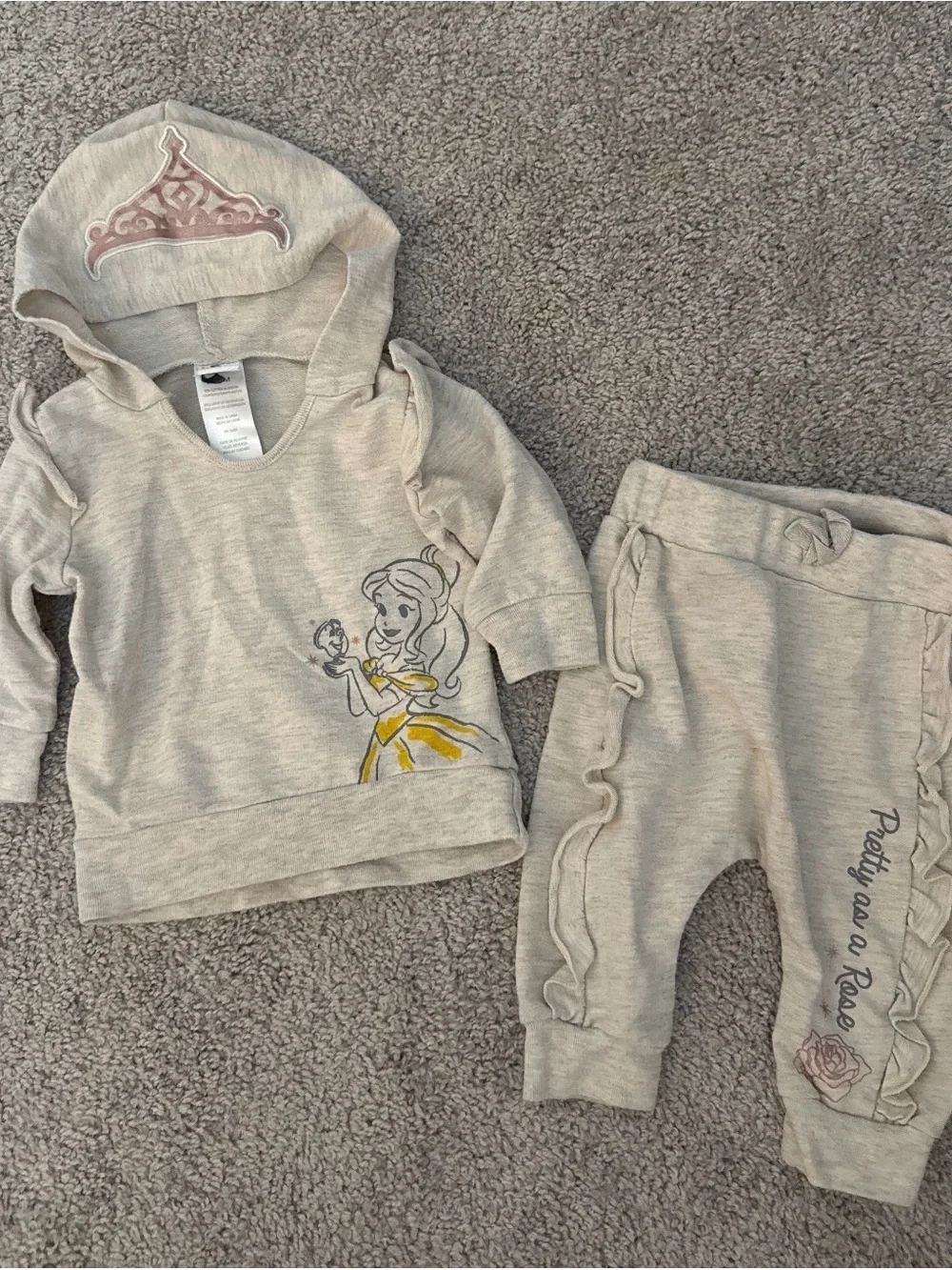 Disney Girls Beige Princess Hoodie & Pants Matching Set with Yellow Accent